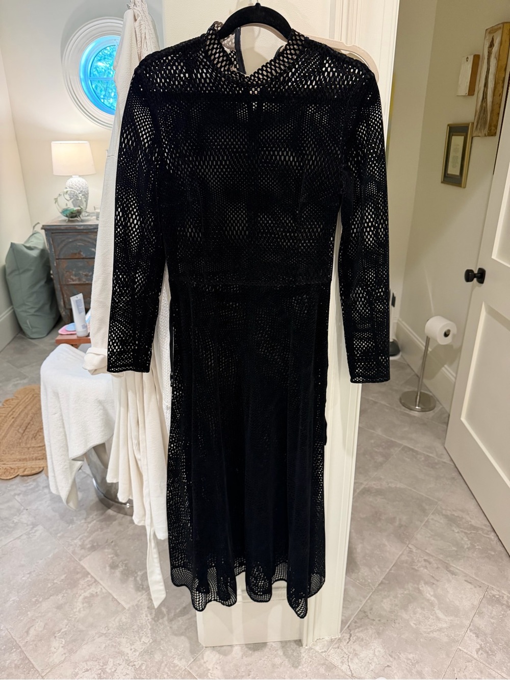 Akris Punto Black Long-Sleeve Mesh Midi Dress